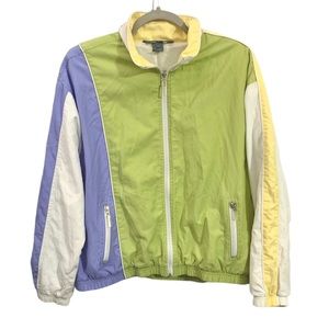 Vintage Koret Pastel Color Block Full Zip Green Windbreaker Womens Size Large